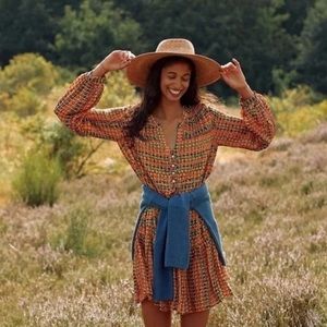 Anthropologie Saturday Sunday Womens Elyn Mini Dress L Orange Geometric Aztec